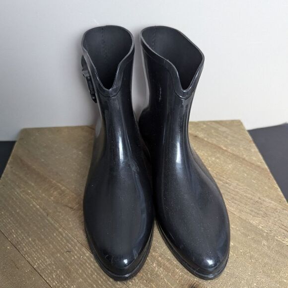 Mel by Melissa wellington boots black rain booties with bow 7 - Picture 6 of 11